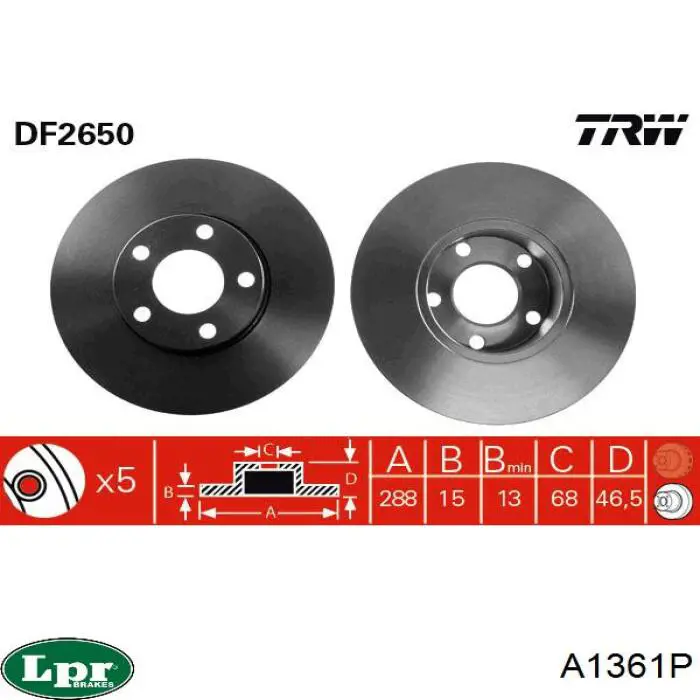 Тормоз дисковый передний LPR A1361P цена, от 34.43 USD