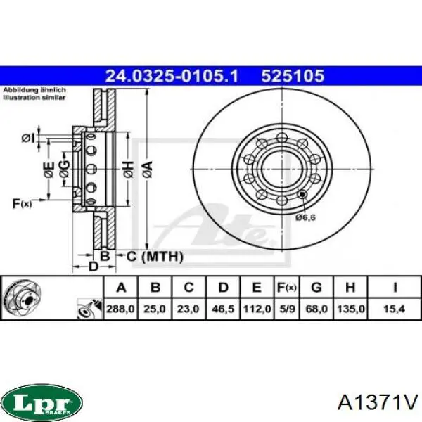 Тормоз дисковый передний LPR A1371V цена, от 37.41 USD