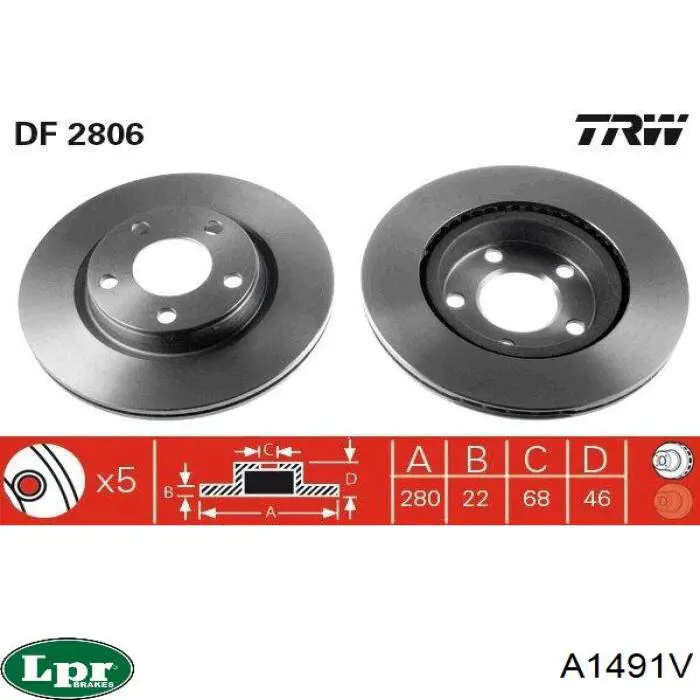 Передние тормозные диски A1491V LPR