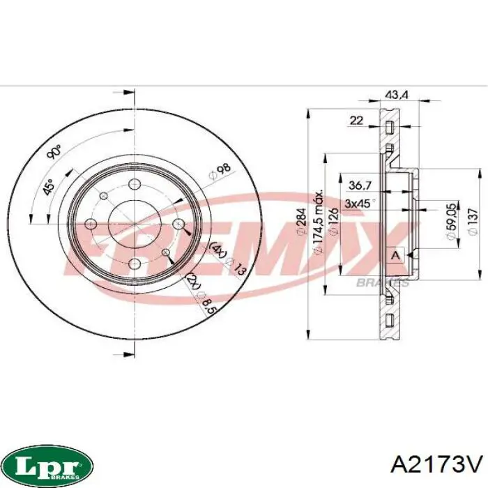 Тормоз дисковый передний LPR A2173V цена, от 30.39 USD