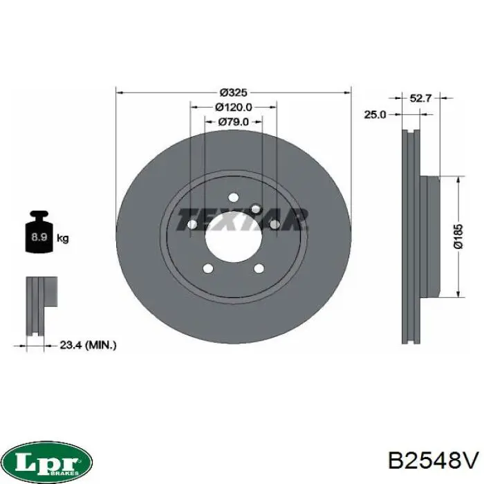 Тормоз дисковый передний LPR B2548V цена, от 50.90 USD