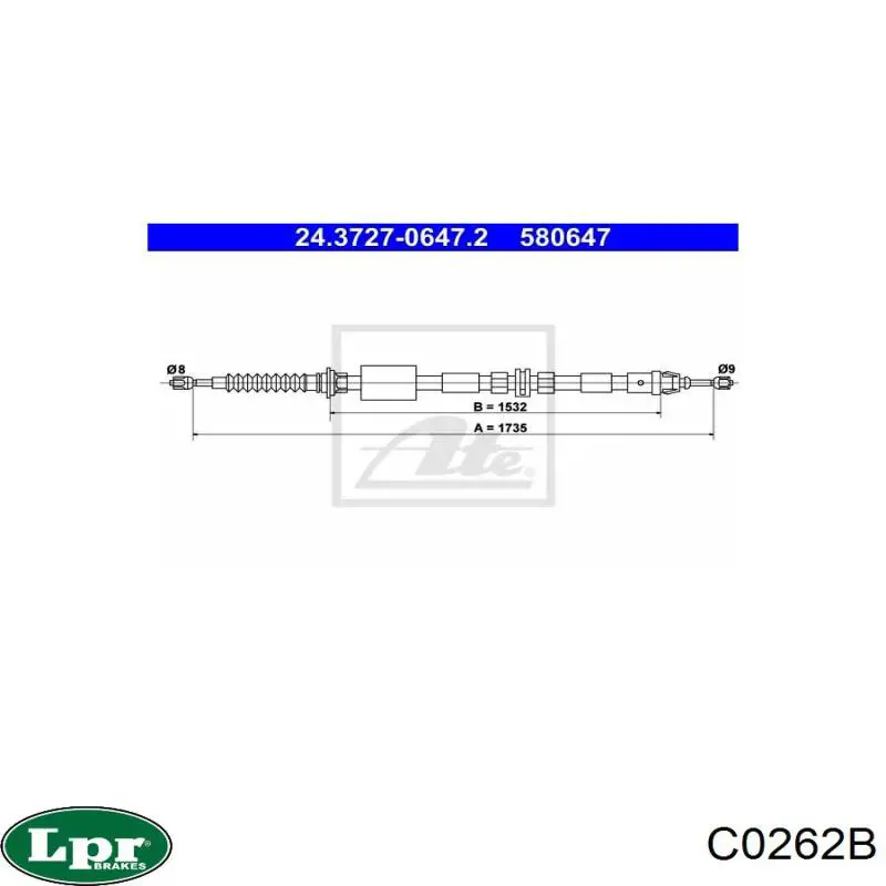 Задний трос ручника C0262B LPR