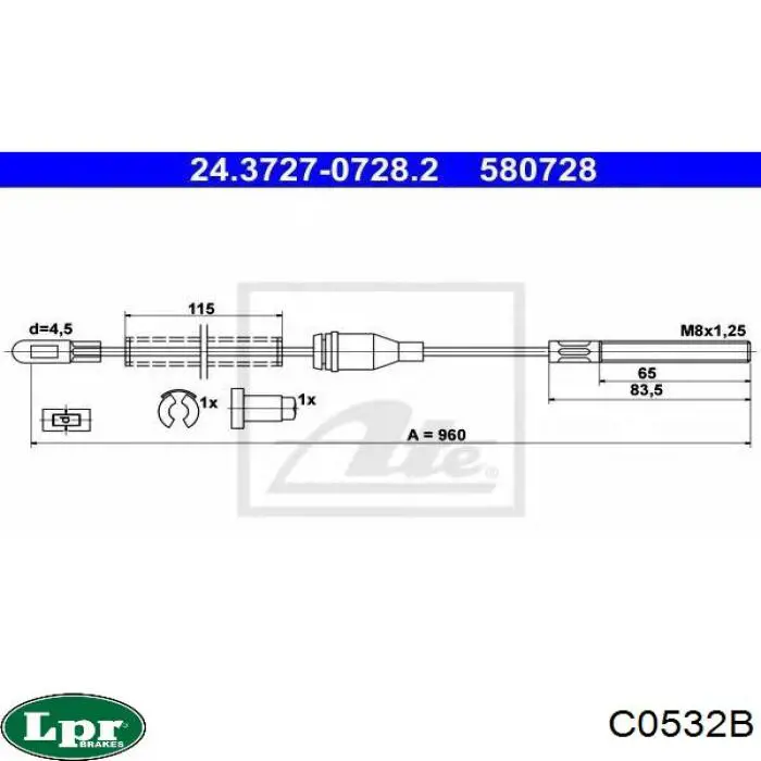 Трос стояночного тормоза задний правый LPR C0532B цена, от 9.17 USD