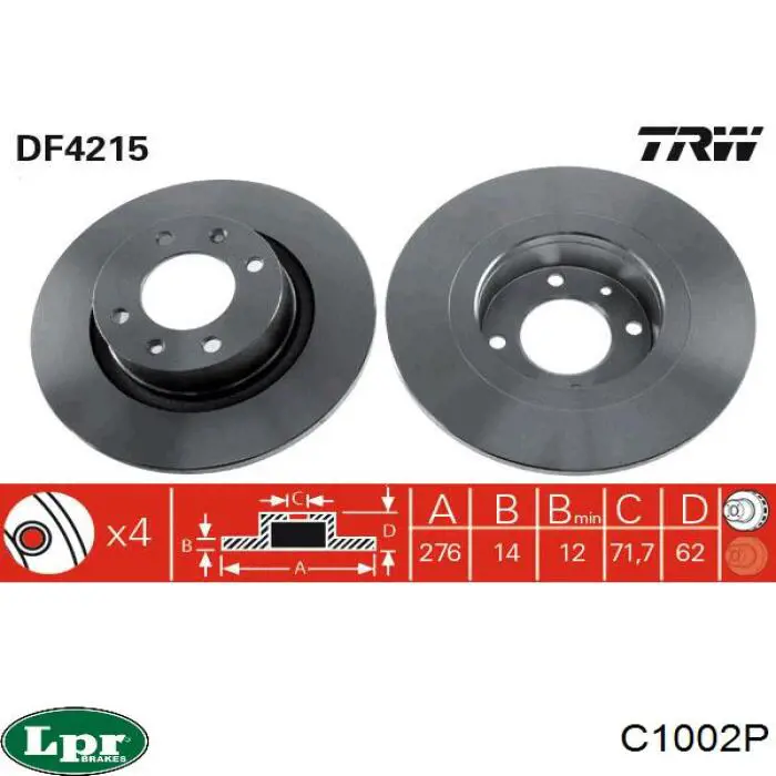 Задний дисковый тормоз LPR C1002P
