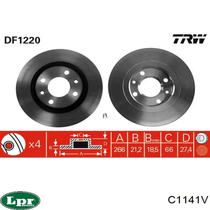 Передние тормозные диски C1141V LPR