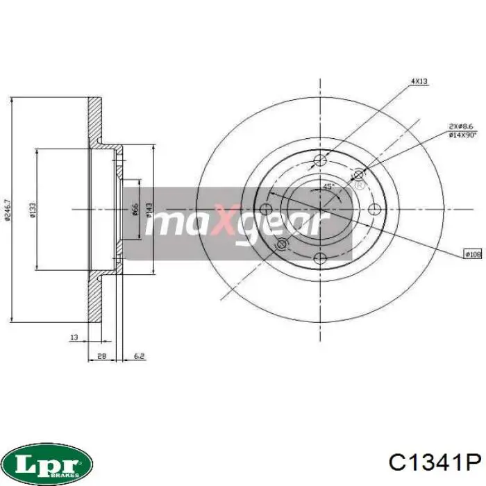 Передние тормозные диски C1341P LPR