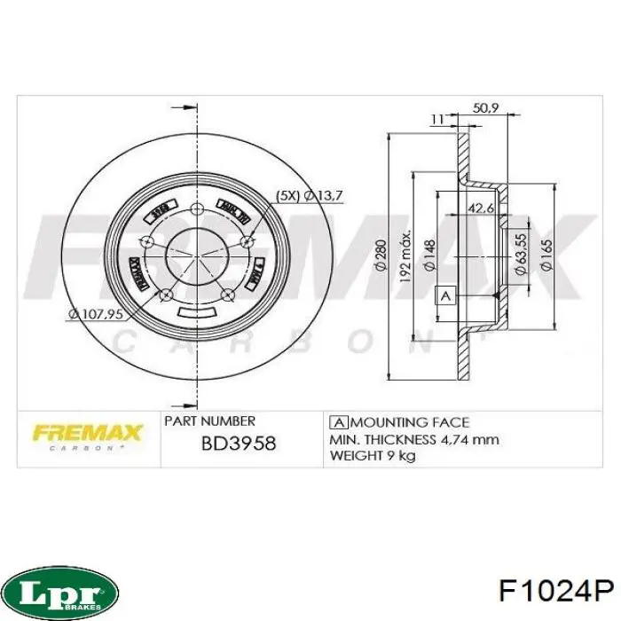 Задний дисковый тормоз LPR F1024P