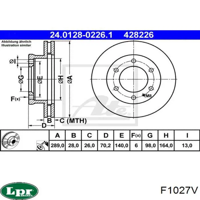 Тормоз дисковый передний LPR F1027V цена, от 45.03 USD