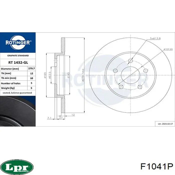 Тормозные диски F1041P LPR