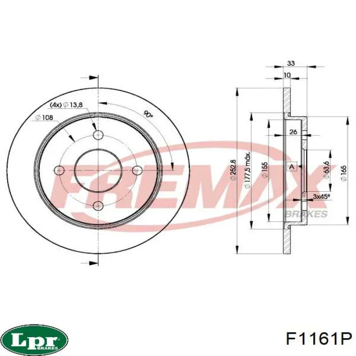 Купить F1161P LPR Диск тормозной задний