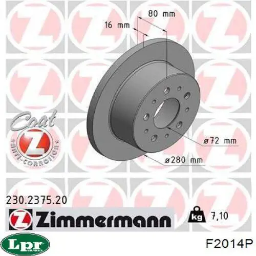 Задний тормозной диск LPR F2014P цена, от 43.78 USD