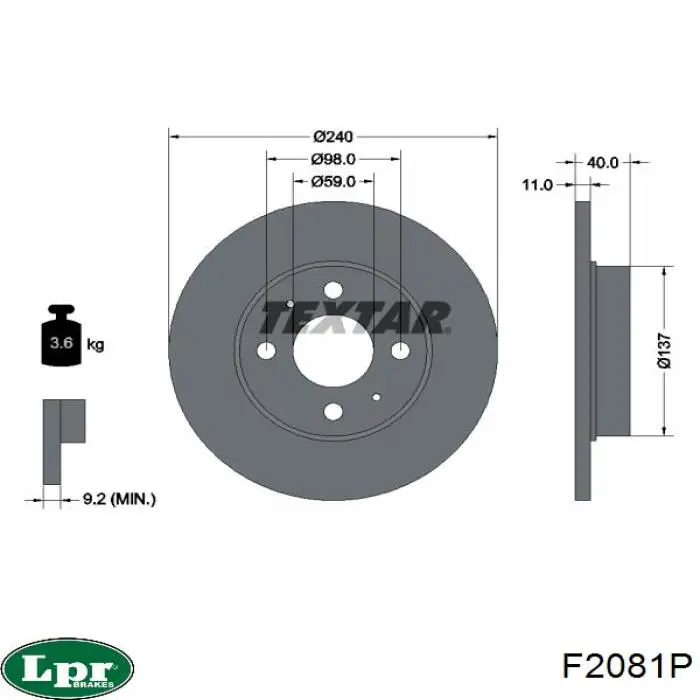Диск гальмівний задній F2081P LPR