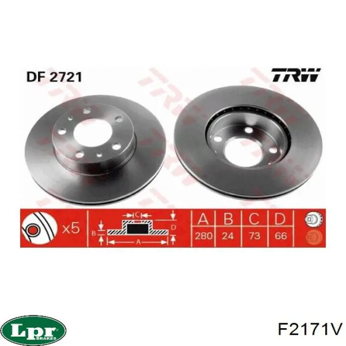 Тормоз дисковый передний LPR F2171V цена, от 32.99 USD
