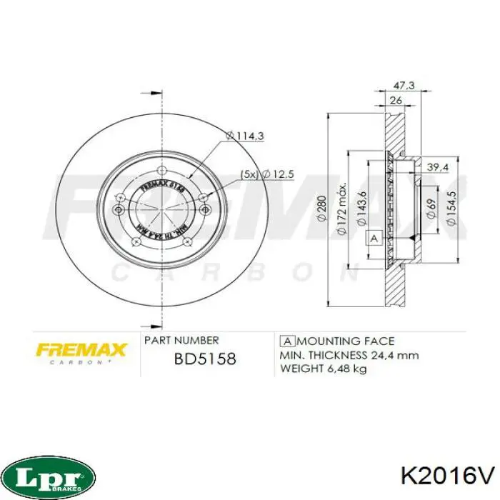 Купить K2016V LPR Ротор тормозной