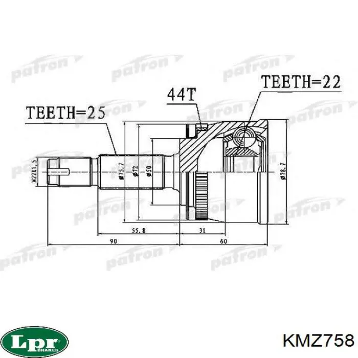 KMZ758 LPR Junta homocinética externa dianteira