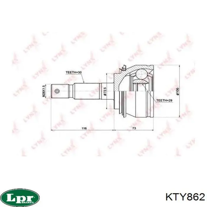 ШРУС наружный передний KTY862 LPR