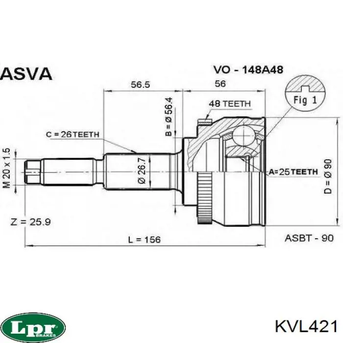 ШРУС наружный передний KVL421 LPR
