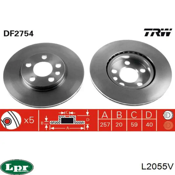 Тормоз дисковый передний LPR L2055V цена, от 24.56 USD