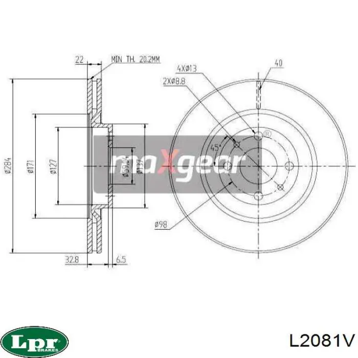 Передний тормозной диск LPR L2081V
