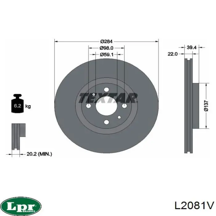 Тормоз дисковый передний LPR L2081V цена, от 46.36 USD