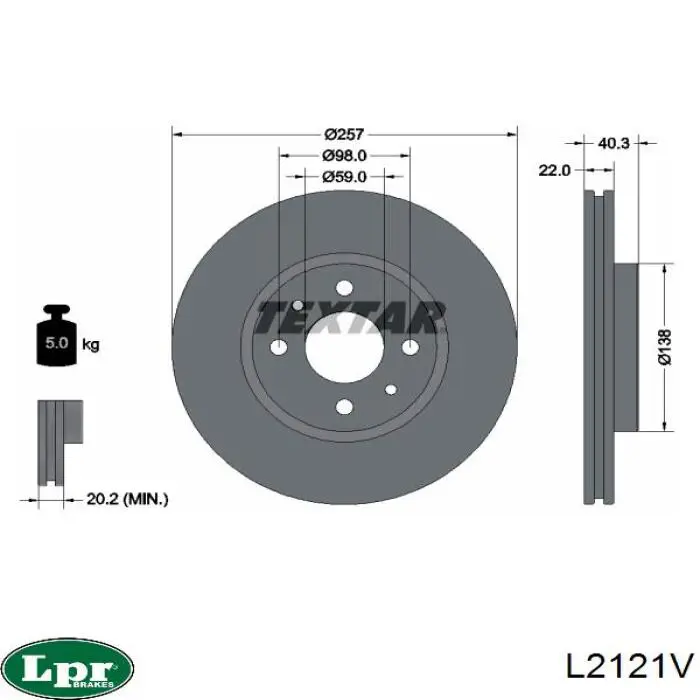 Тормоз дисковый передний LPR L2121V цена, от 26.90 USD