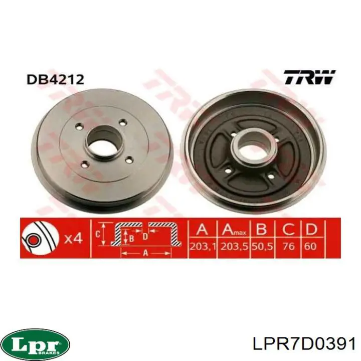 LPR7D0391 LPR Тормозной барабан