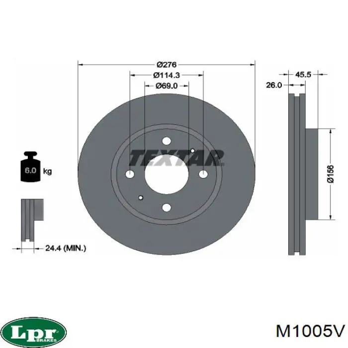 Тормоз дисковый передний LPR M1005V цена, от 35.62 USD