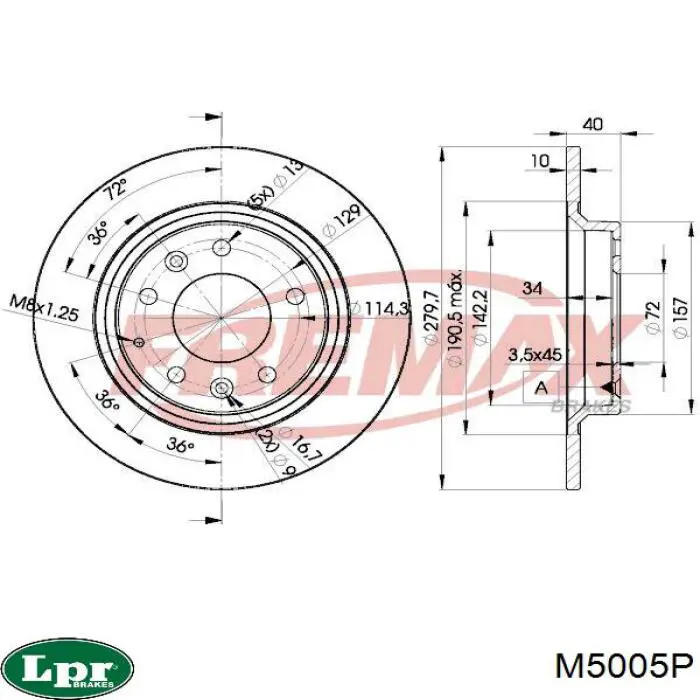 Задний дисковый тормоз LPR M5005P