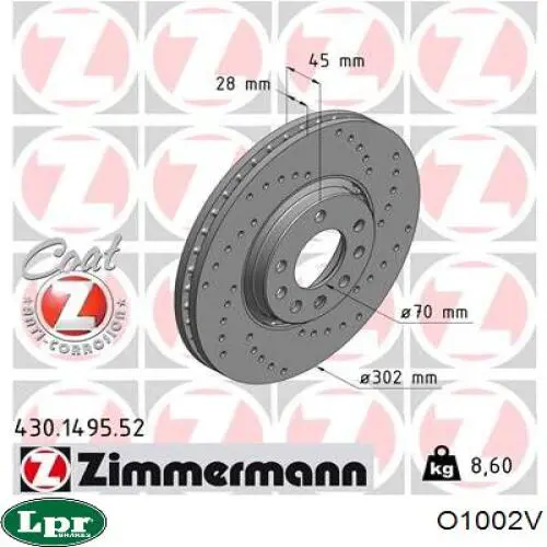 Передние тормозные диски O1002V LPR