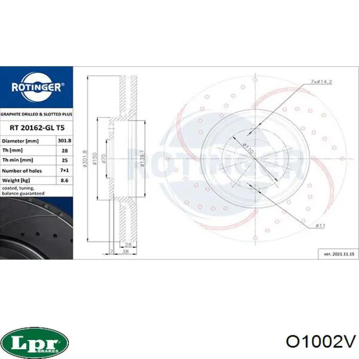 O1002V LPR Диск тормозной передний