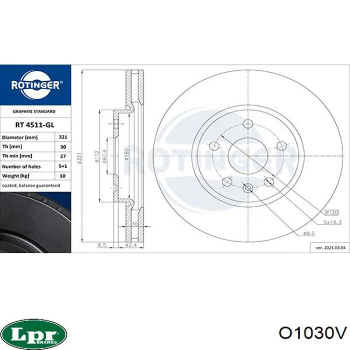 Передние тормозные диски O1030V LPR