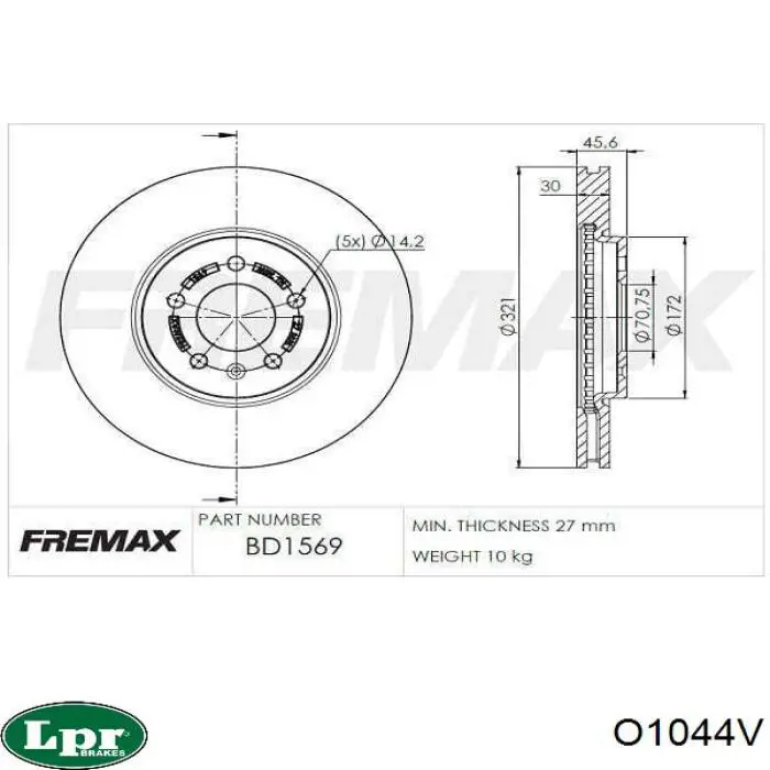 Передний тормозной диск LPR O1044V