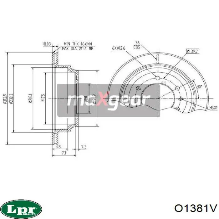 Купить O1381V LPR Диск тормозной задний