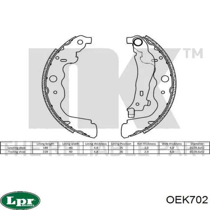 Задние барабанные колодки OEK702 LPR
