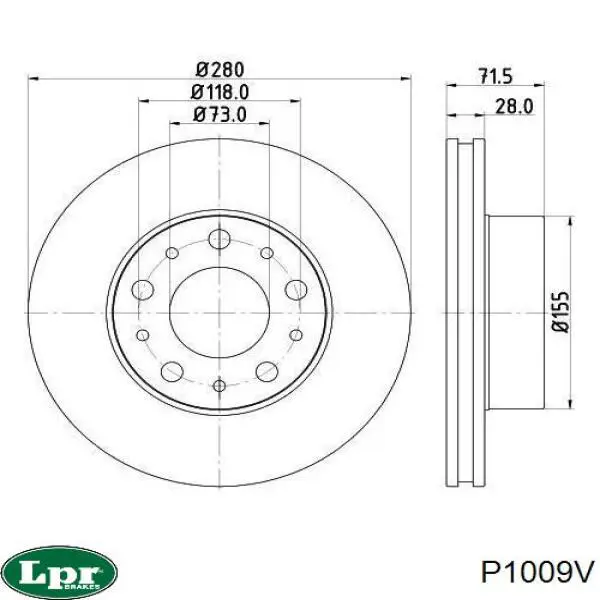 Передний тормозной диск LPR P1009V