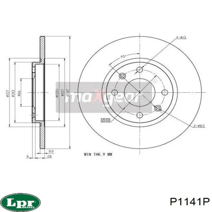 Передние тормозные диски P1141P LPR