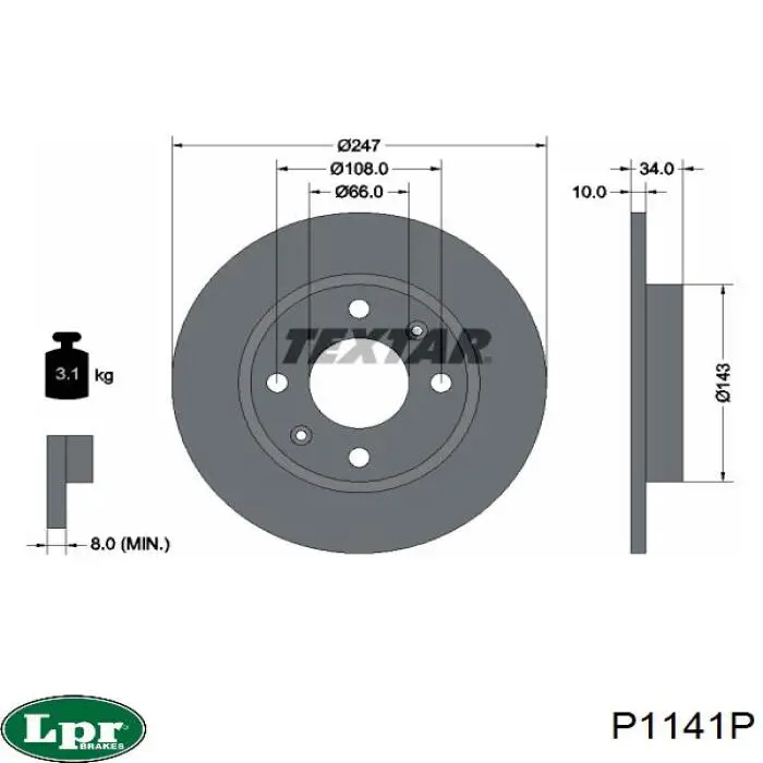 Тормоз дисковый передний LPR P1141P цена, от 22.65 USD