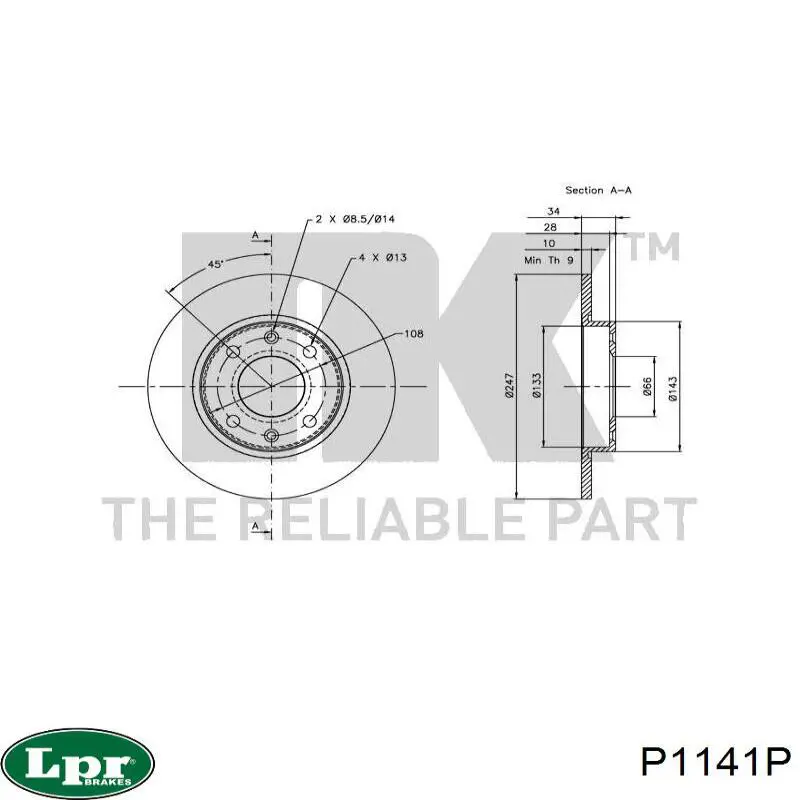 P1141P LPR Диск тормозной передний