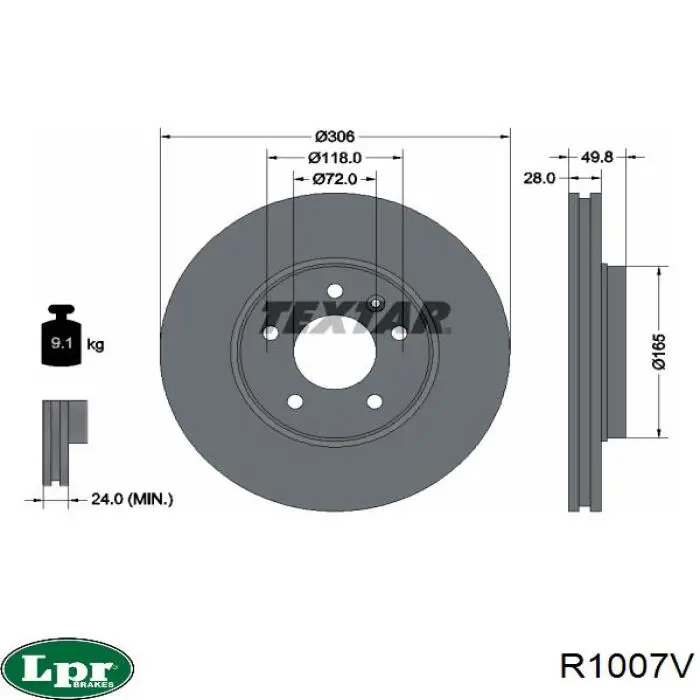 Тормоз дисковый передний LPR R1007V цена, от 49.35 USD