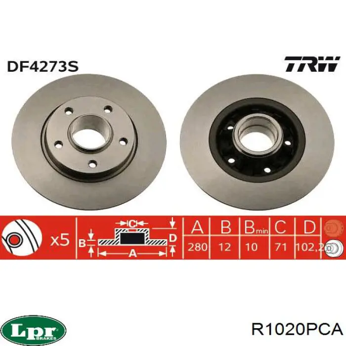 Купить R1020PCA LPR Диск тормозной задний