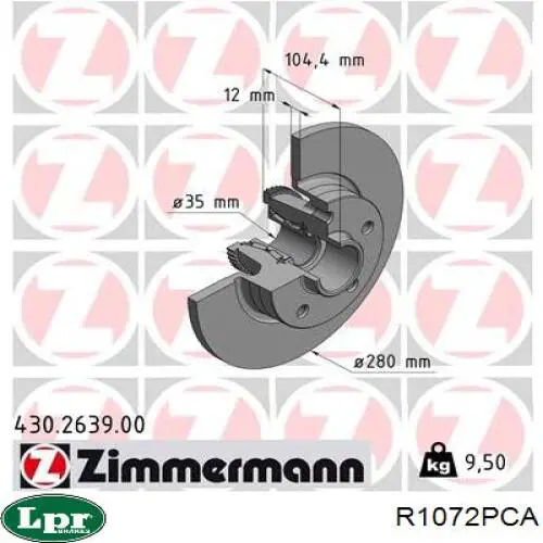 Задний тормозной диск LPR R1072PCA цена, от 67.39 USD