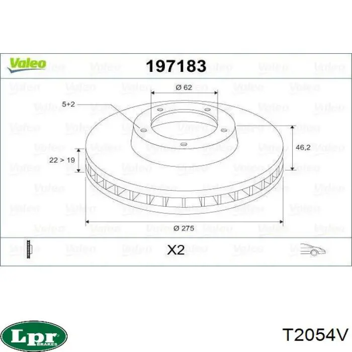 Передние тормозные диски T2054V LPR