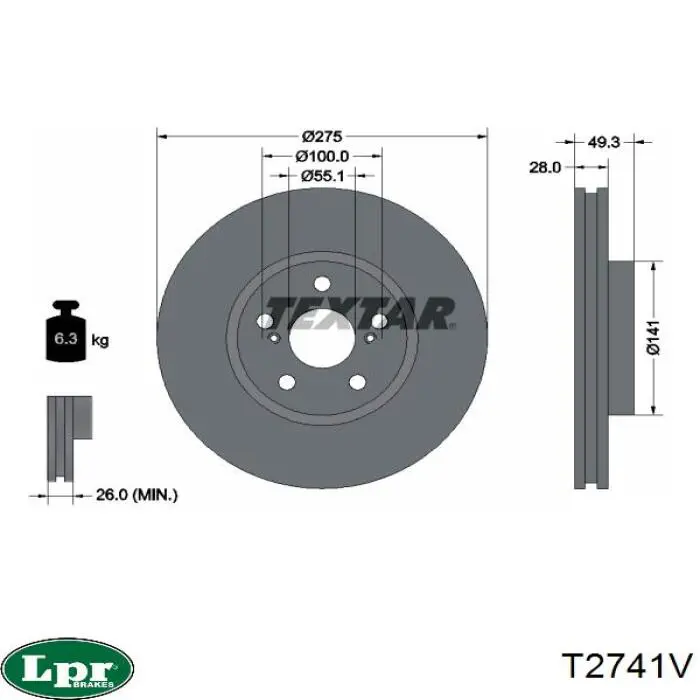 Тормоз дисковый передний LPR T2741V цена, от 32.23 USD
