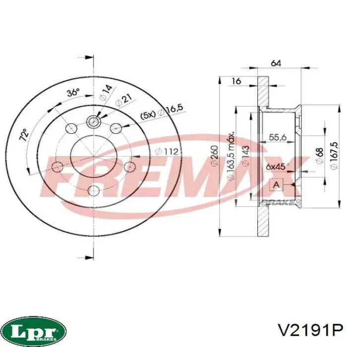 Передние тормозные диски V2191P LPR