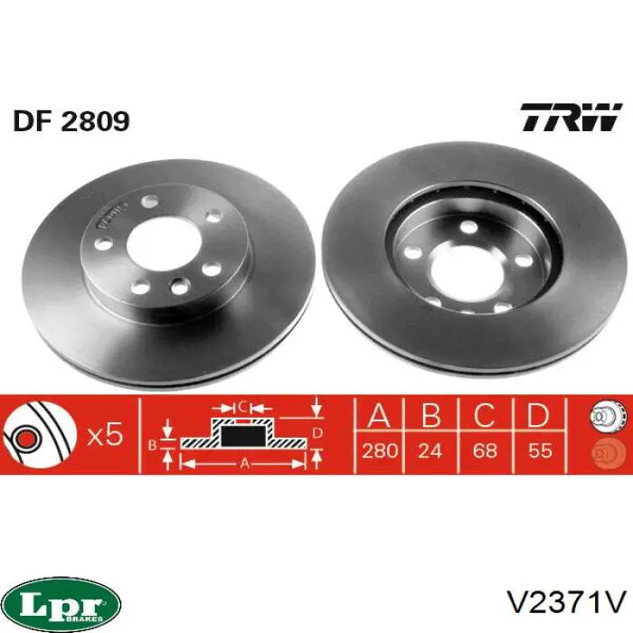 Тормоз дисковый передний LPR V2371V цена, от 30.52 USD