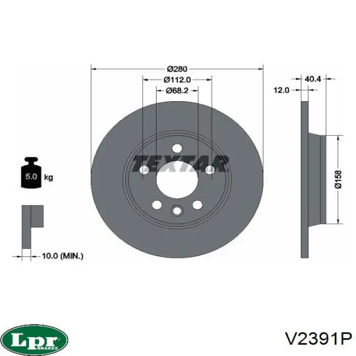 Задний тормозной диск LPR V2391P цена, от 25.67 USD