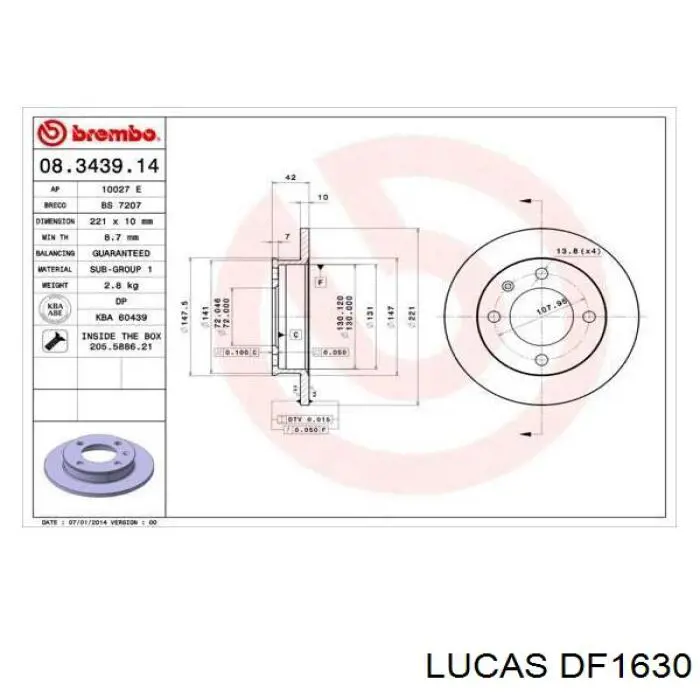 Диск тормозной передний Lucas DF1630