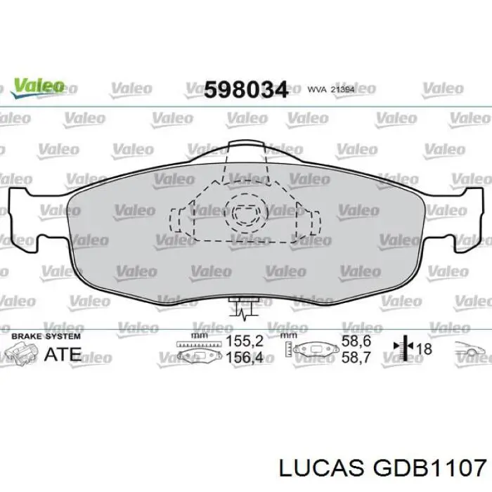 Передние тормозные колодки GDB1107 Lucas