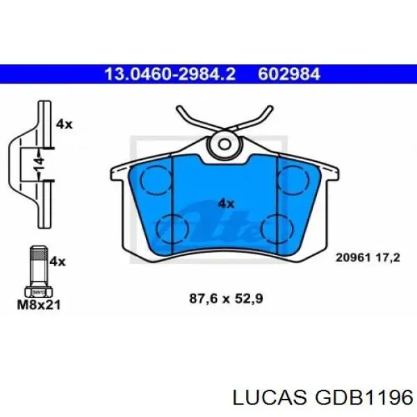 Задние дисковые колодки Lucas GDB1196