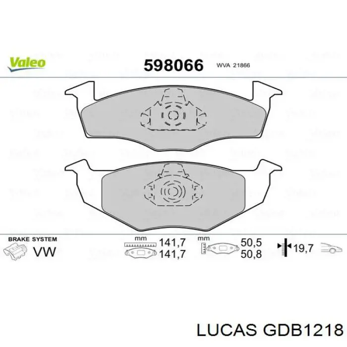 Передние тормозные колодки GDB1218 Lucas